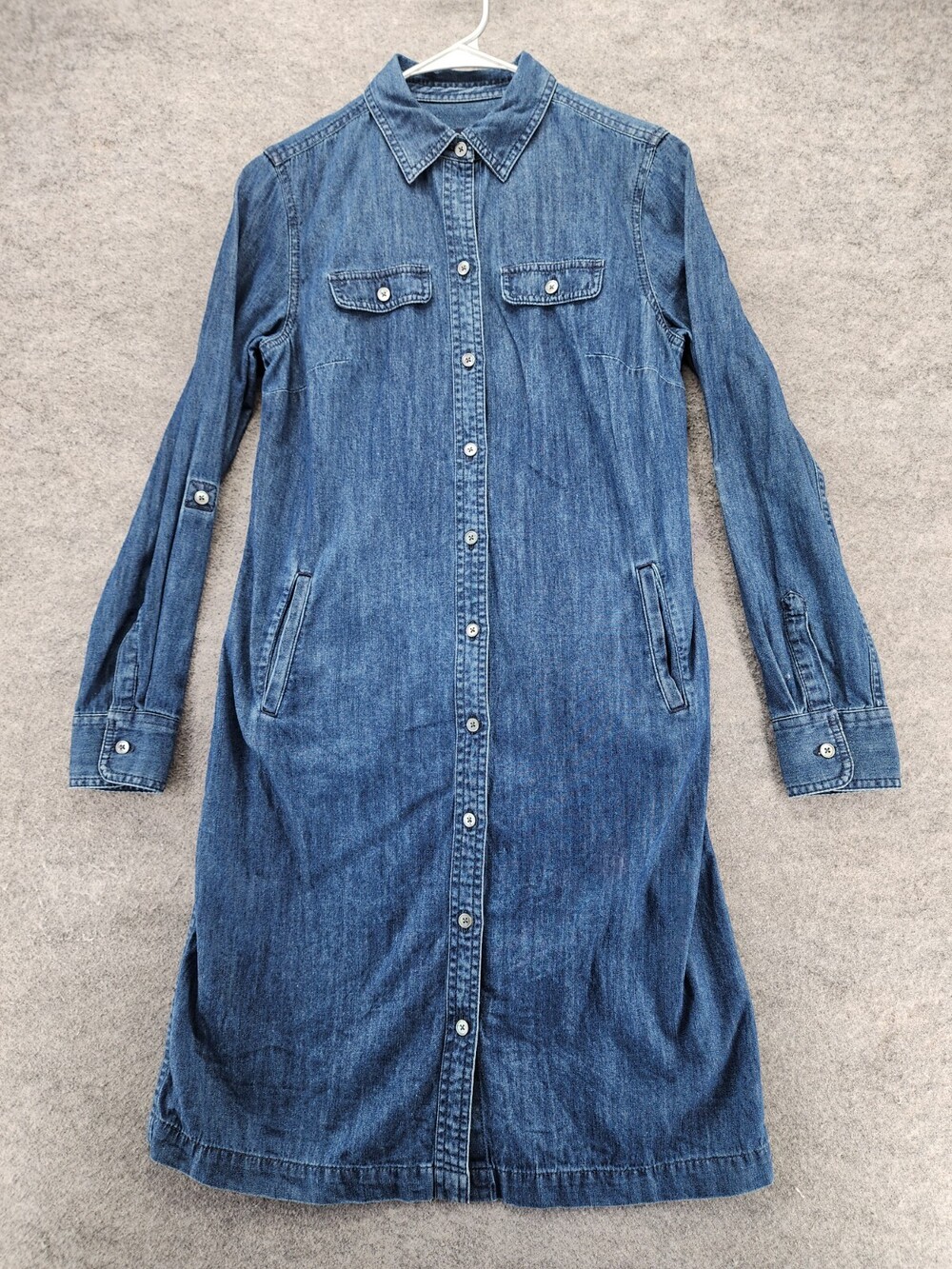 Talbots Dress Womens 2 Long Sleeve Blue Denim Roll Tab